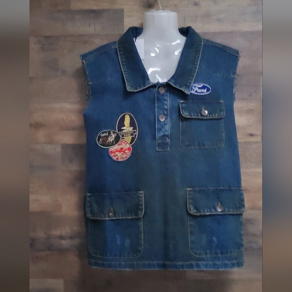 Found Raw Cut Patch Mechanic Denim Vest NWT - Picture 4 of 8